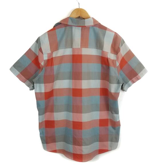 ExOfficio Men's Plaid Check Short Sleeve Shirt Zip Pocket Orange Blue Gray Large - Picture 2 of 8